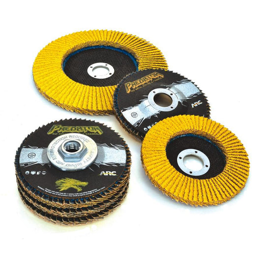 71-10825FF Arc Abrasives Predator Flap Discs,Type 27,4.5"x 7/8",Grit 60,13,300 RPM